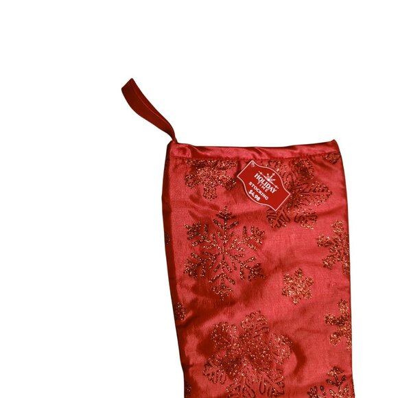 Holiday Time 19 inch Red Christmas Stocking With Glitter Snowflake Design - Picture 3 of 4